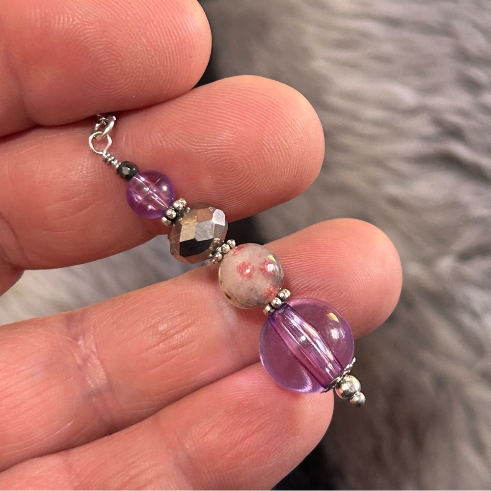 Handcrafted faceted crystal vintage lucite hematite pendant on chain necklace